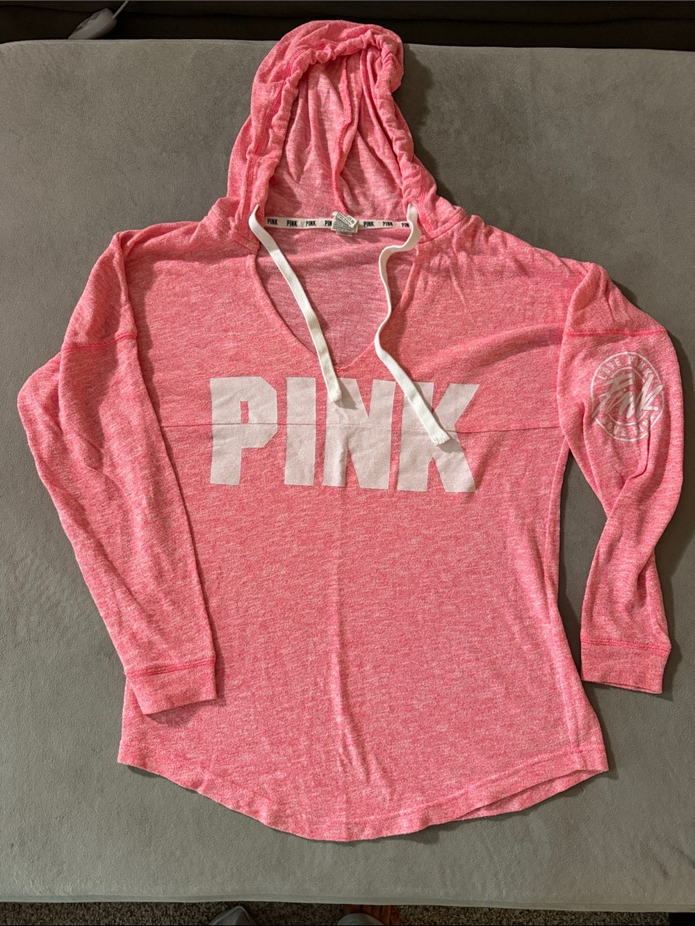 PINK Victoria's Secret Heather Pink Hooded Pullover with Front Logo